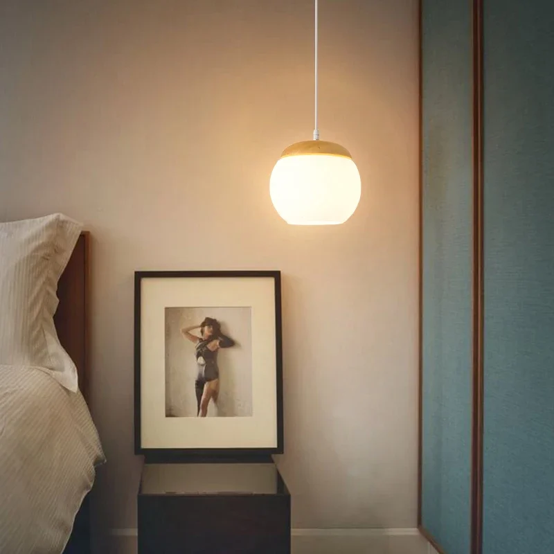 Japanese bedside chandelier solid wood Nordic bedroom designer creative room restaurant three head hanging lights
