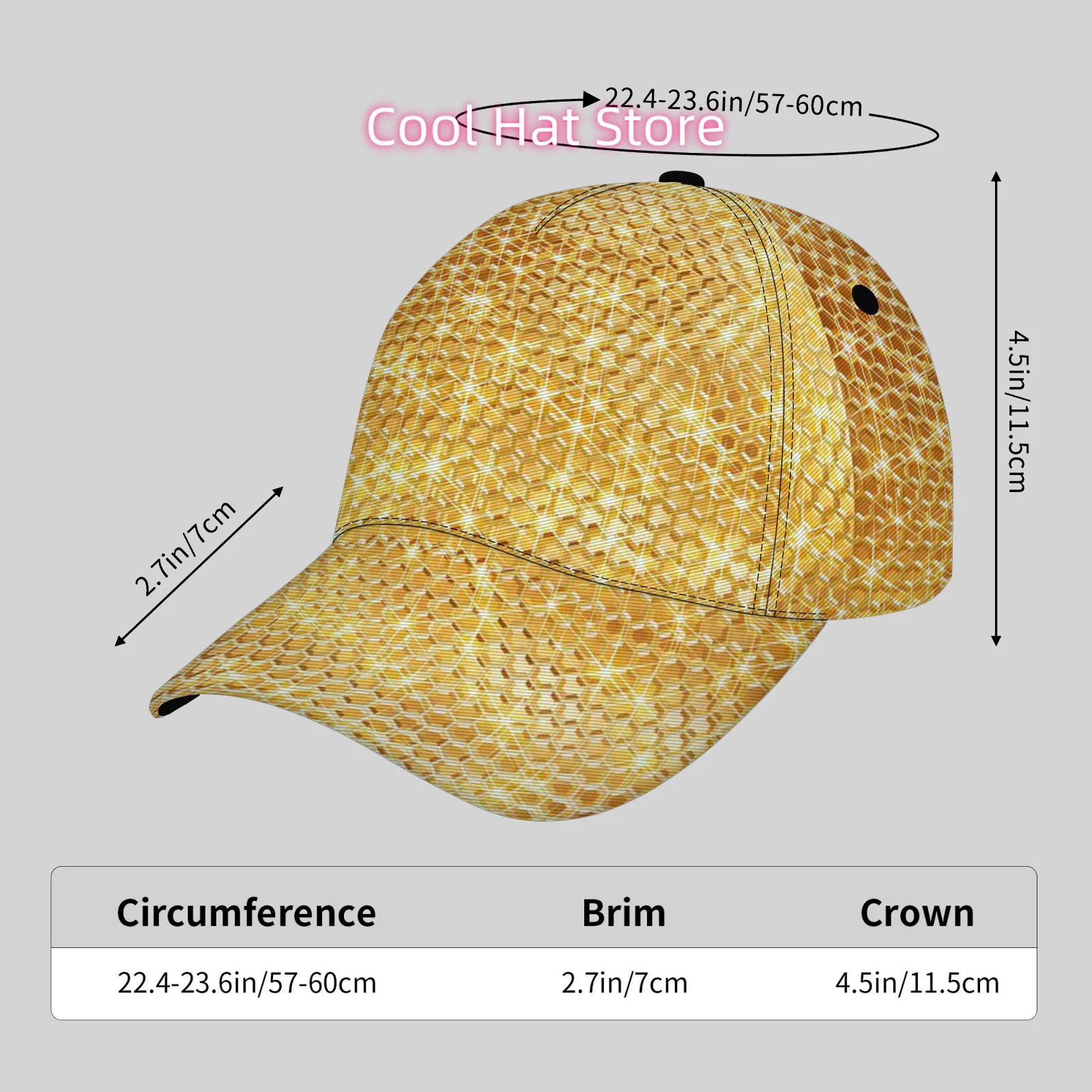 Unisex Dome Cap - Lightweight Snapback Hat Featuring Protection, Ideal for Outdoor Activities &Golden snake skin pattern