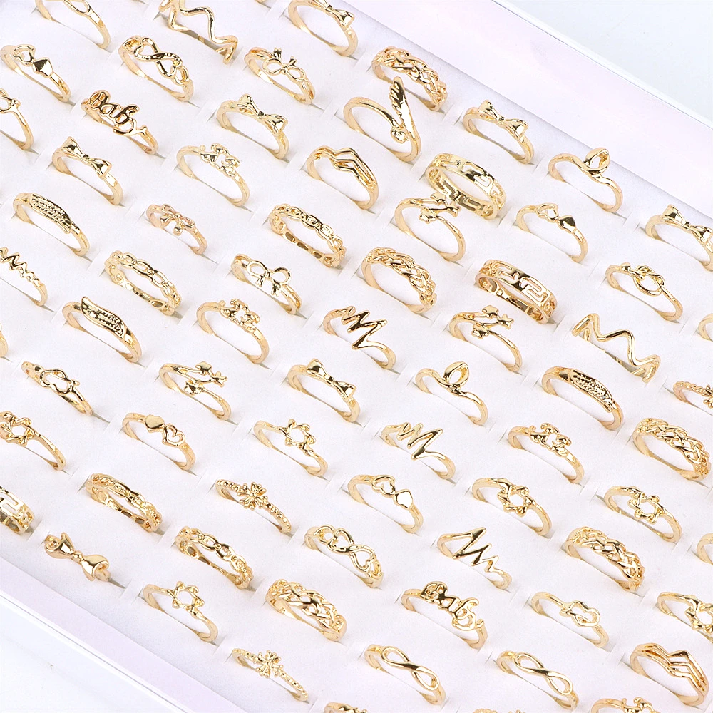 36pcs/lot Women's Fashion Star Golden Silver Color Metal Mix Style Jewelry Rings For Party Gift