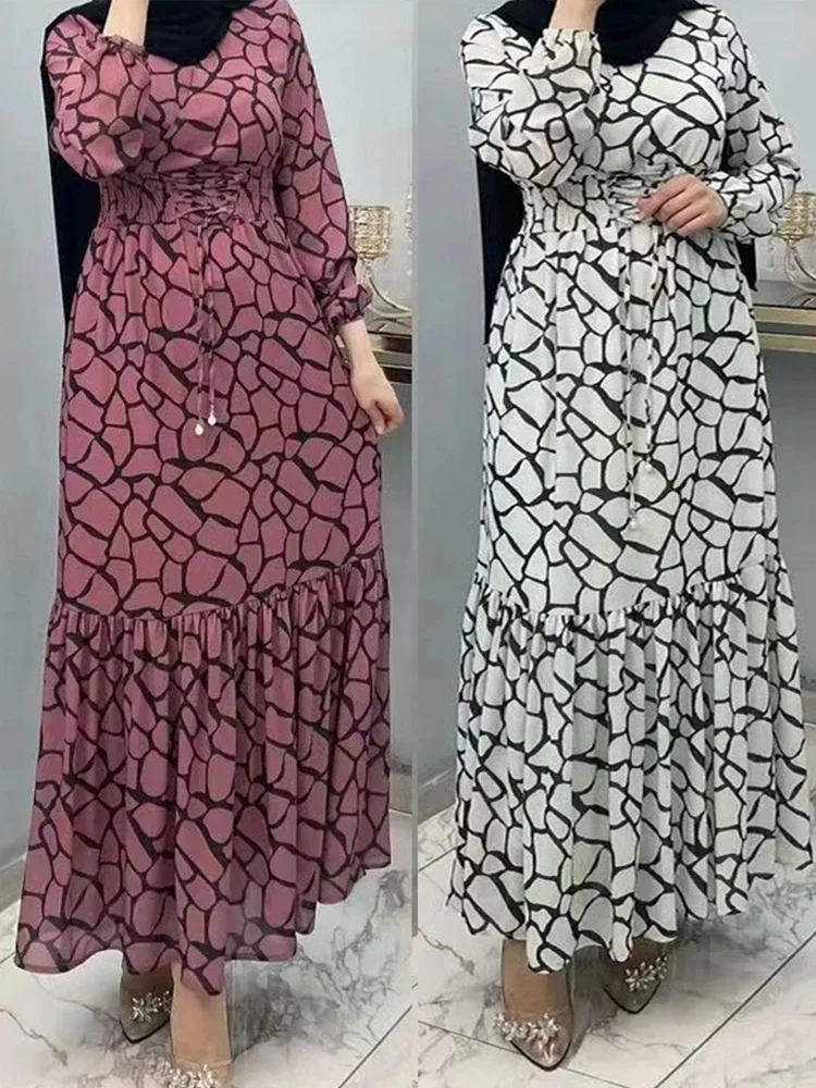 Abiti Eid Women 2024 Abaya Print abito musulmano Vestidos Largos Party Bandage Dubai Arab Ramadan Abayas caftano Vestido Kaftan