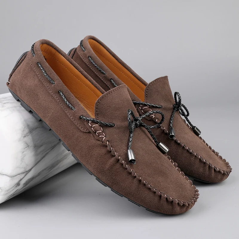Classic Suede Casual Loafers Shoes Outdoor Leather  Classic Mens Leather Summer Trendy Designer Loafers Versatile Commute Shoes