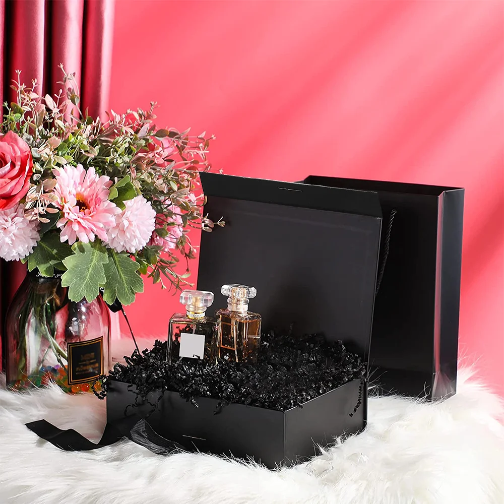 4 in1 Magnetic Foldable Gift Box(23x17x7CM)+Bag(28x20x8CM)+20g Raffia Paper Shreds+Dry Flower Greeting Cards(9x16CM)