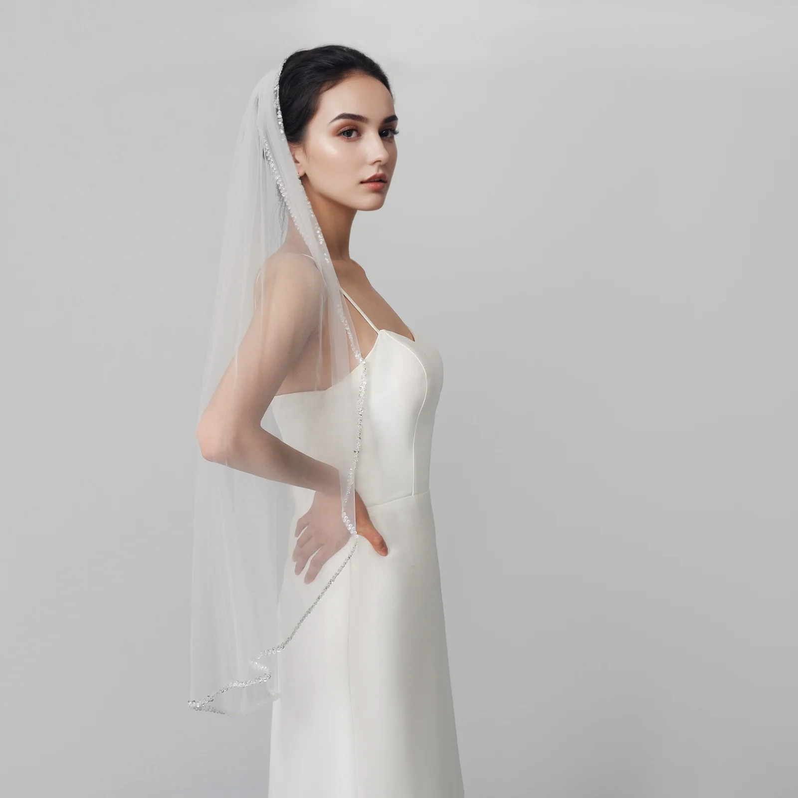 الحجاب للعروس عقال مقياس السمك الترتر الدانتيل مخيط يدويا قوية ودائمة 1 متر الأبيض مشط الشعر الكلاسيكي نمط لينة G63