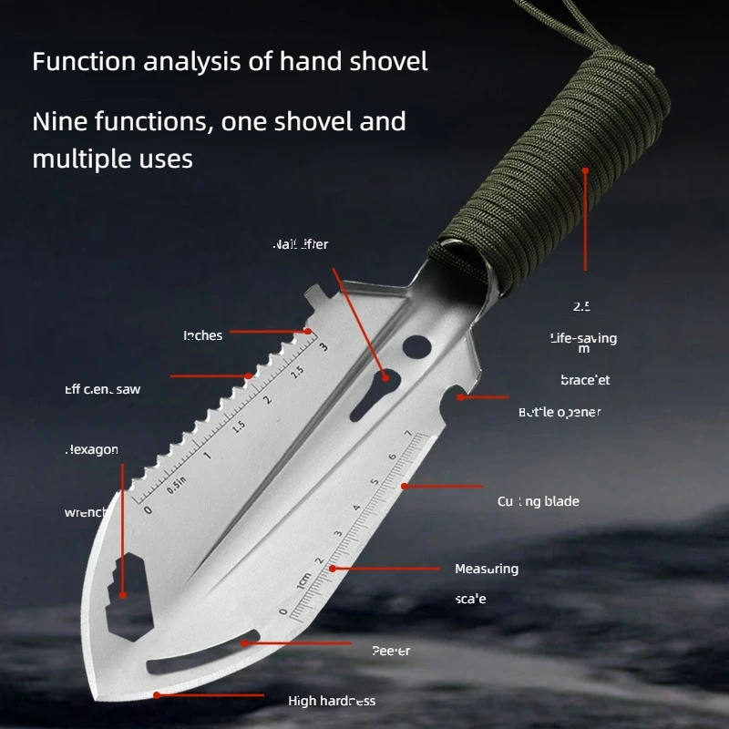 

Camping Lightweight Shovel Multi-use Backpacking Trowel Ruler Flat Screwdriver Hexagon Wrench for Camping Hunting Hiking