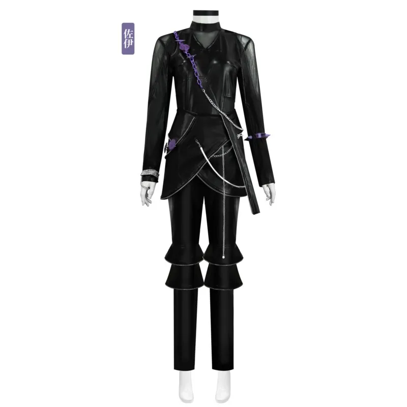헌트릭스 조이 케이팝 데몬 코스프레 점프수트 블랙 PU 펑크 배틀 코스튬 섹시 닌자 할로윈 파티에 이상적인 한국 아이돌 케이 코스프레