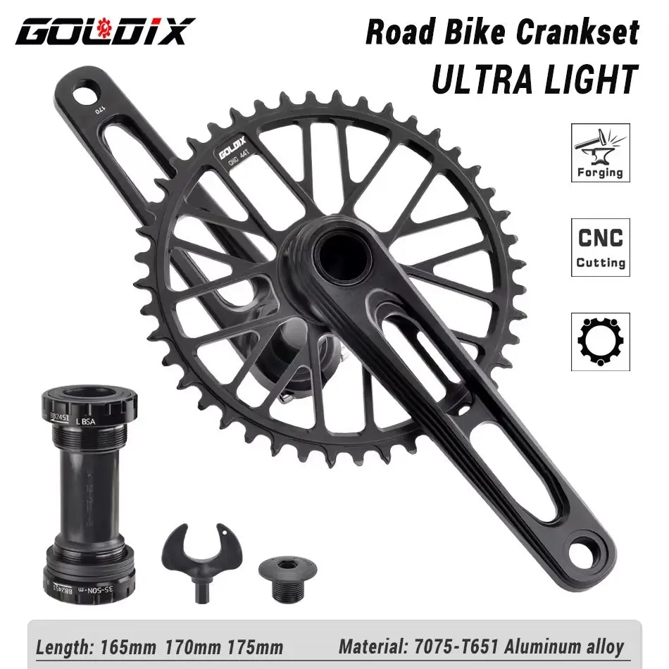 GOLDIX Ultralight Road Gravell Bike Crankset CNC Crank 165/170/175mm 50-34T 52-36T 53-39T NO LOGO for  3 Bolt Direct