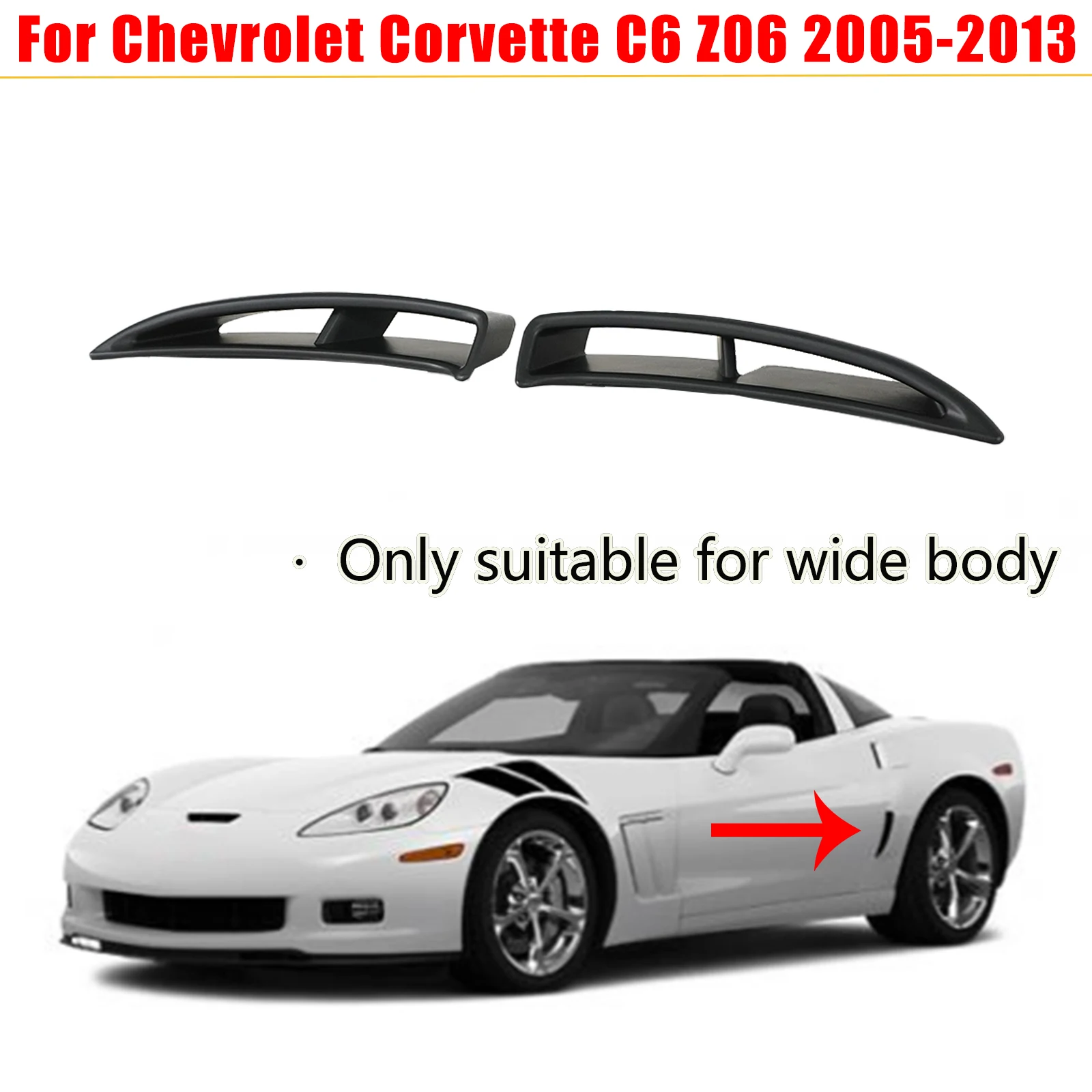 

Заднее боковое крыло, вентиляционное отверстие для Chevrolet Corvette C6 Z06 2005-2013, обвесы, широкий корпус, глянцевый черный цвет, окрашенные в углеродное волокно, аксессуары