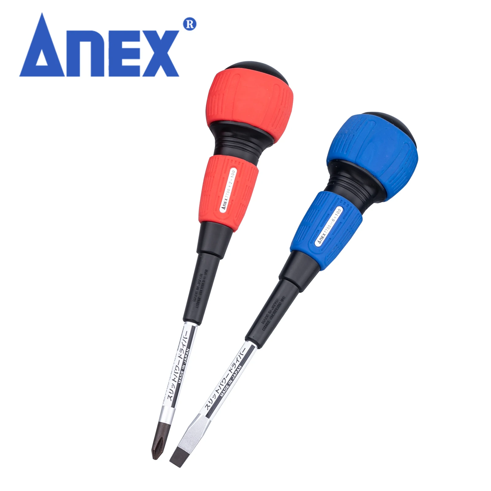 ANEX Ball Grip Driver Screwdrivers Cross PH2 Flat Slotted  5.5/6.0mm with Magnetism Made in Japan