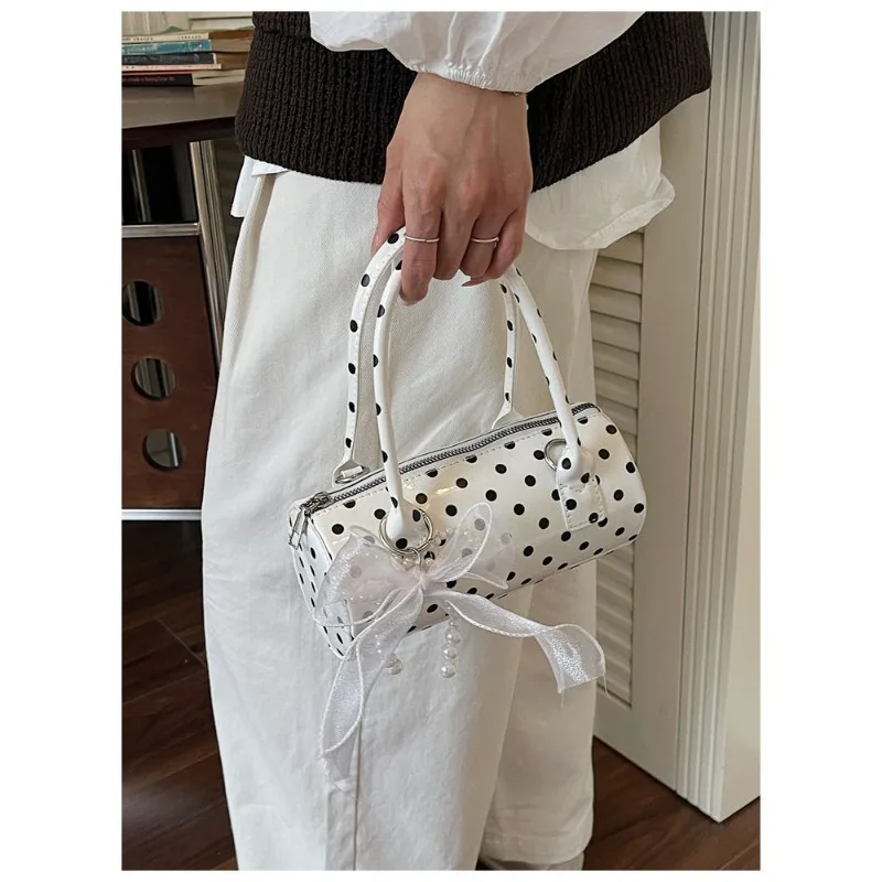 HOT French Vintage Shoulder Bag for Women Fashion Crossbody Bag Mini Pillow Handbag Polka Dot Tote Ladies Casual Underarm Bag