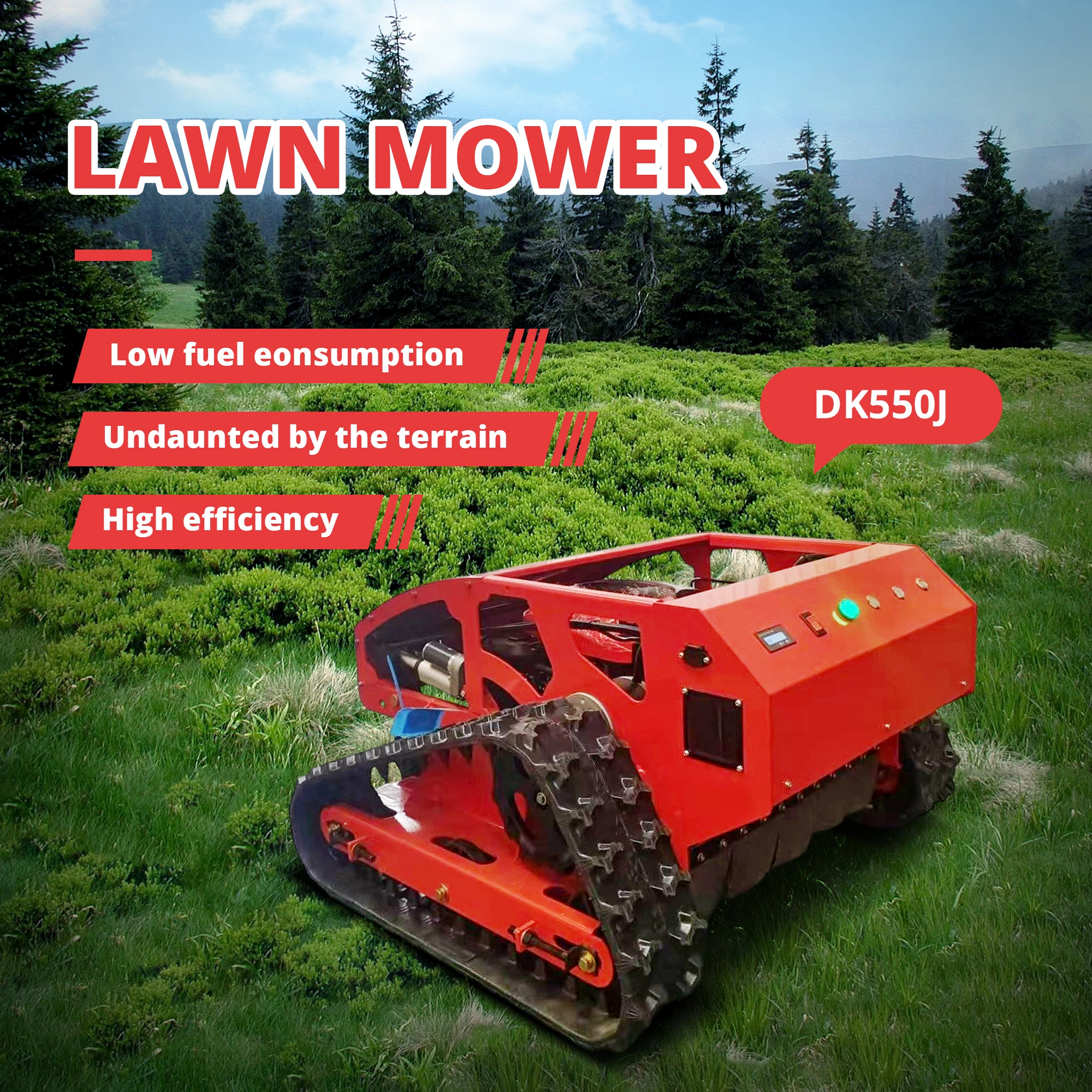 Remote Control Lawn Mower with Gas Engine, 4WD, 45° Slope Climb, 550mm Cutting Width – Ideal for Large Gardens & Farms