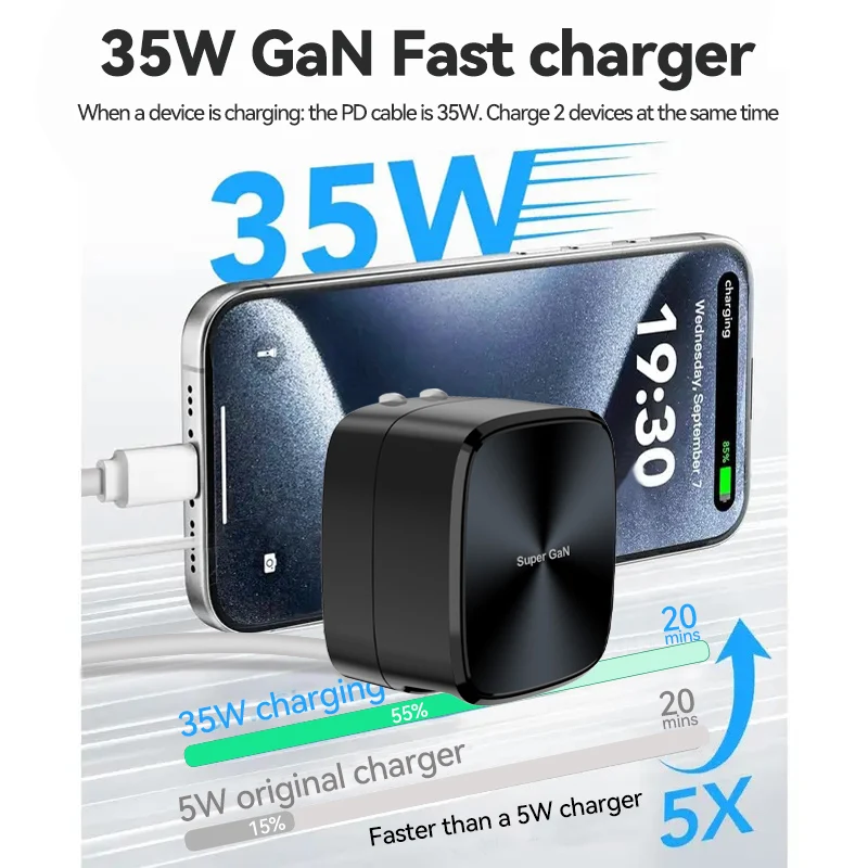 

Блок для зарядки сотового телефона, 35 Вт, блок для быстрой зарядки телефона, портативное подключае зарядное устройство для телефона, адаптер для путешествий, бизнеса