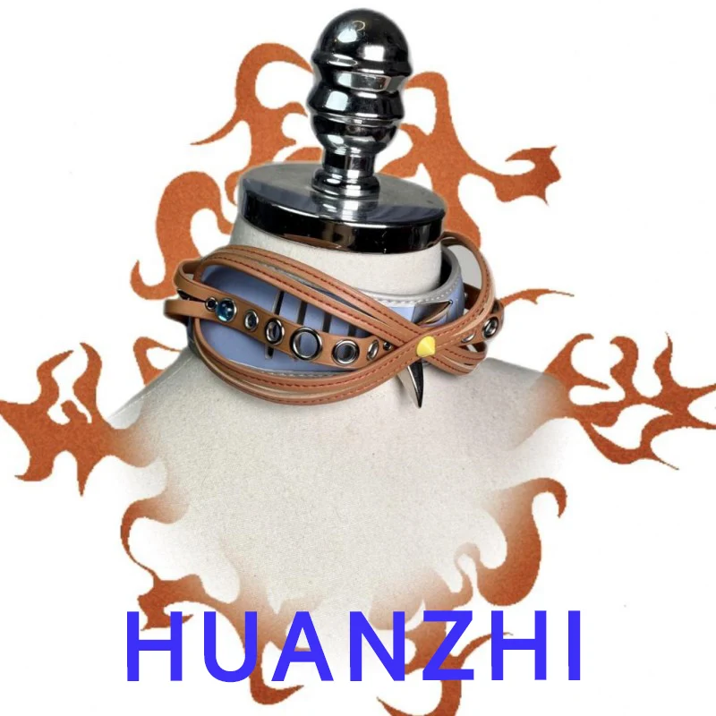 HUANZHI Brown Blue Leather Y2K Collar Cyberpunk Futuristic Unisex Necklace Choker Personalized Exaggerated Jewelry For Women