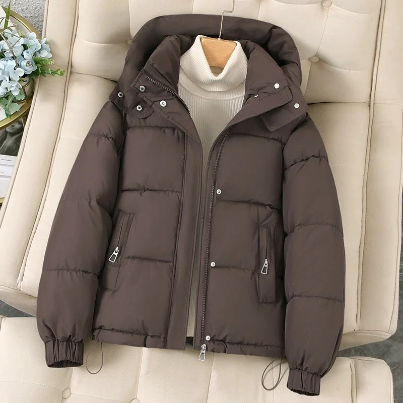 

Winter Women Jacket Korean Fashion Hooded Warm Zipper Cotton Padded Coat Female Solid Thick Warm Parkas Jackets Outerwear 2025