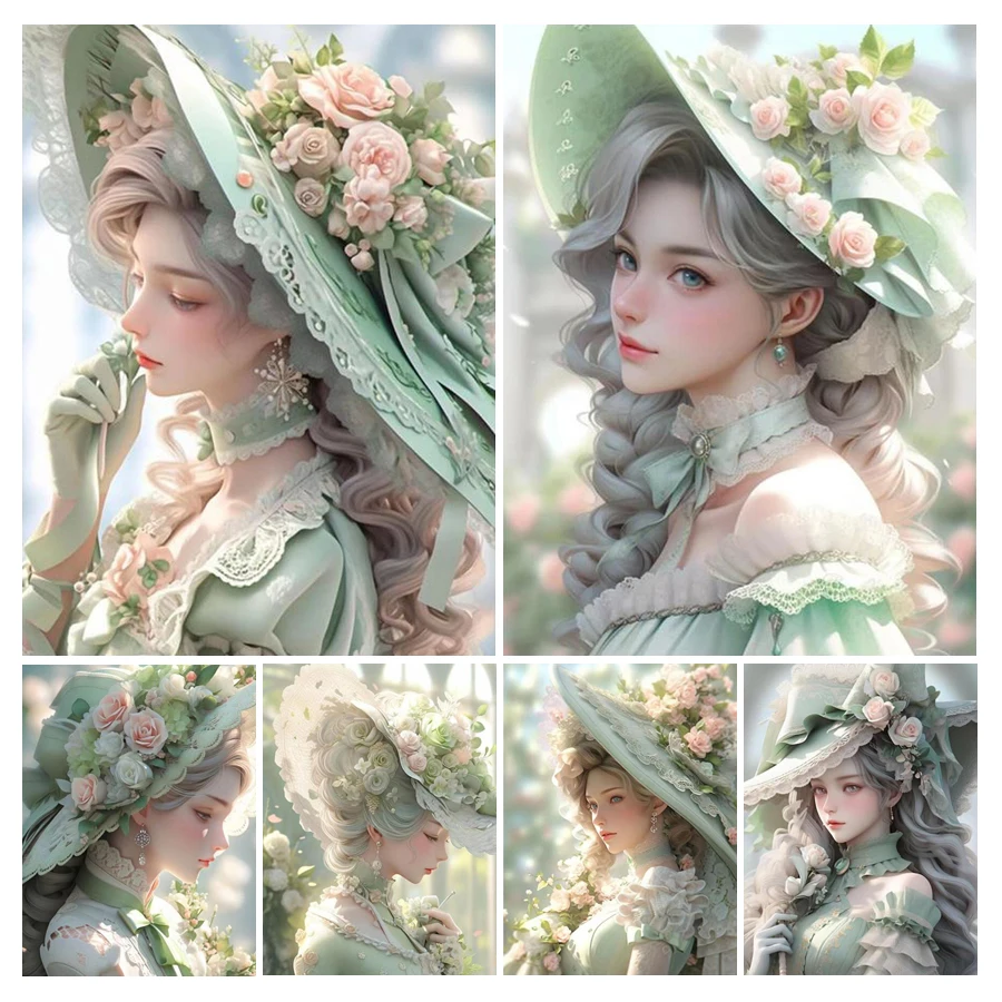 Diy 5D Diamond Painting New Collection 2023 Noble Woman Flower Hat Full Mosaic Arts Rhinestone Embroidery Girl Wall Decor AA4675