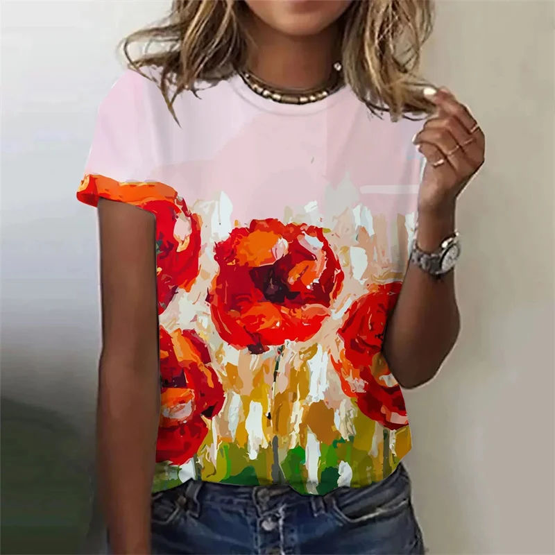 

New Harajuku 3D Print Colorful Floral T Shirt Flowers Graphic T Shirts Fashion Tee Shirts Girl Funny Clothing Women Short Shirts