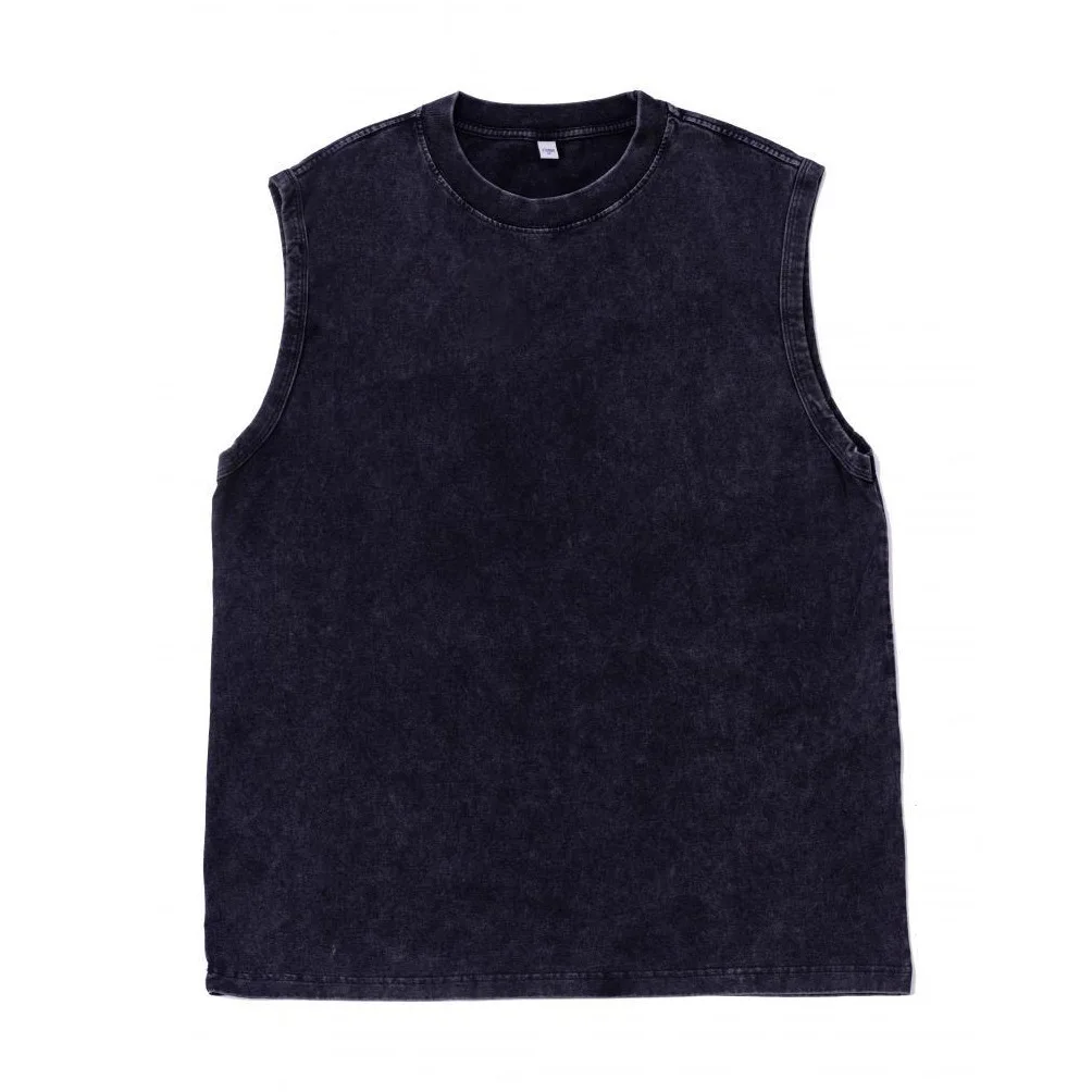 Washed 230G 100% Cotton Men Summer Gym Solid Tank Tops Sleeveless Bodybuilding Clothing Fitness Workout Running Vest Sportswear