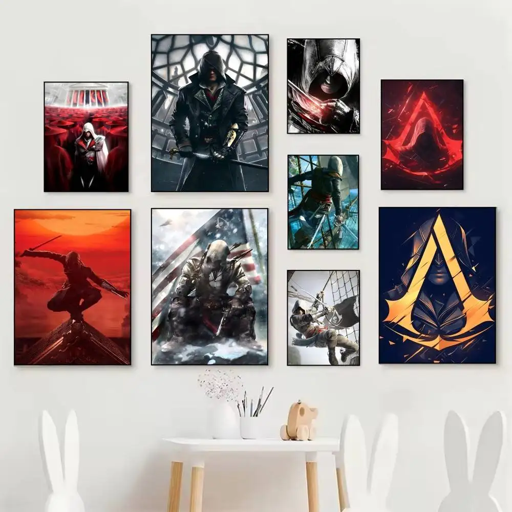Classic Game Cool A-Assassin-S-Creed Anime Posters Self Adhesive Waterproof Ideal For Living Room Bedroom Bar Decoration