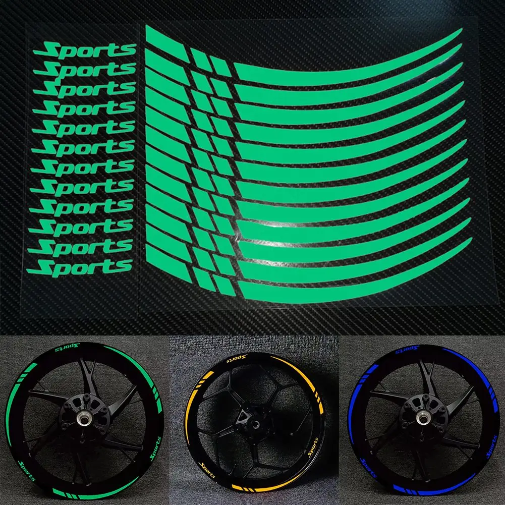 Sport Wheel Sticker Reflective Wheel Tape Reflective Sticker Material Wheel Rim Stripe 12 Pieces Per Set Blue, Green, Yellow