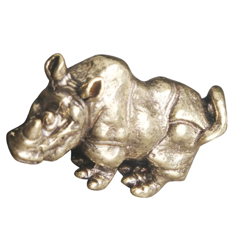 

Statue Mini Rhino Ornaments Desktop Rhinoceros Shaped Decor Modeling Brass Animal Figurines