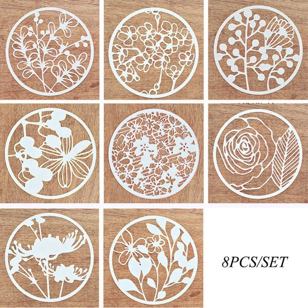 

8pcs Reusable Stencils Set Hollow Out Flower Painting Stencil DIY Drawing Stencil Floor Wall Tile Stencils Spray Template