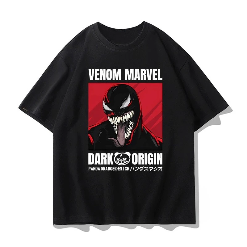 

Marvel Venom Spider-Man collaboration T-shirt Men's short-sleeved trendy boys' anime merchandise Summer pure cotton loose