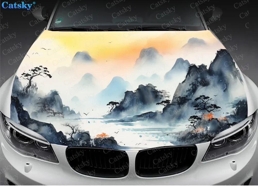 Majestic Chinese Mountain Peak Car Hood Vinyl Stickers Wrap Vinyl Film Engine Cover Decals Sticker on Car Auto Accessories