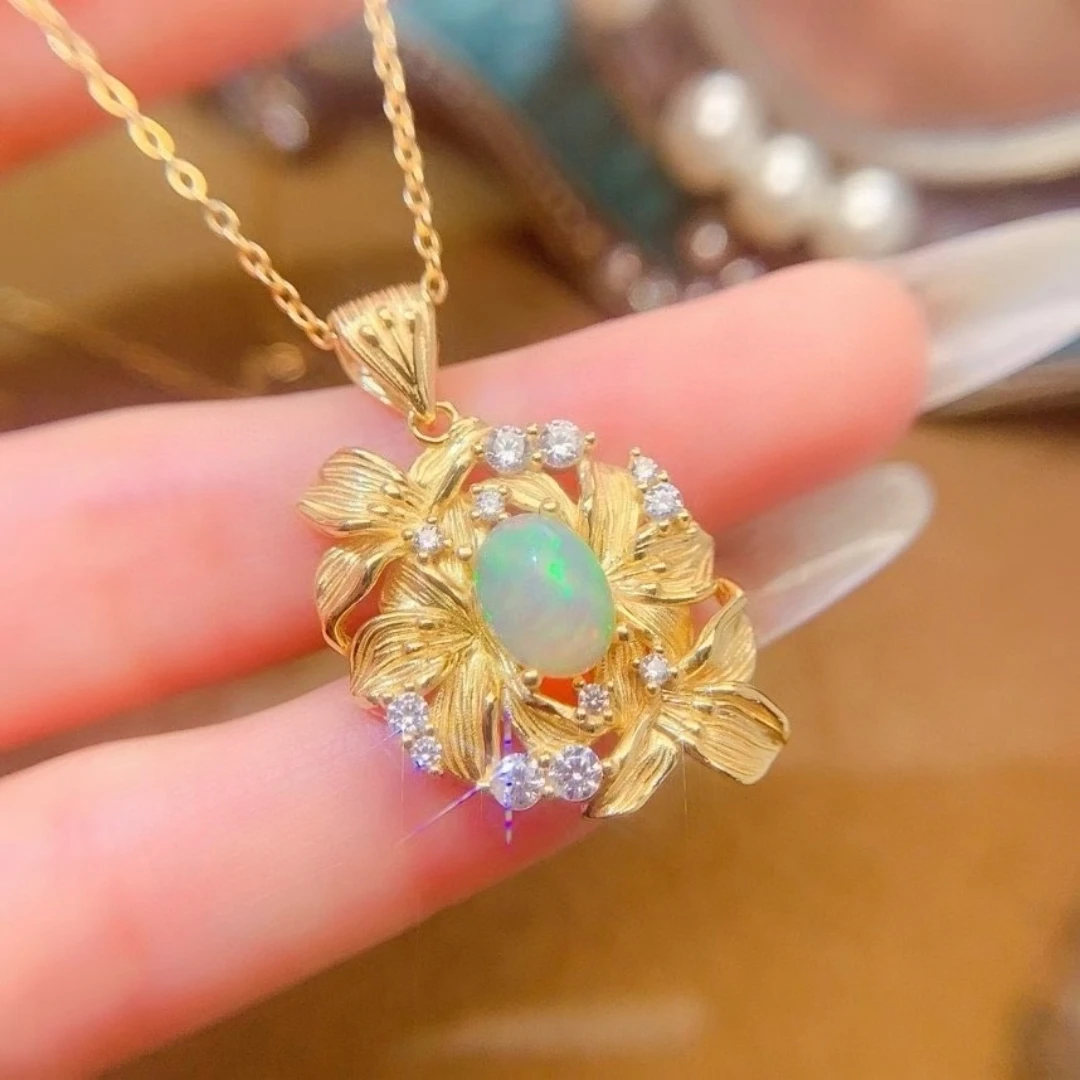KJJEAXCMY High End Women's Pendant Natural Opal S925 Silver with Electroplating Boasting High Clarity Full Brilliance  Gift