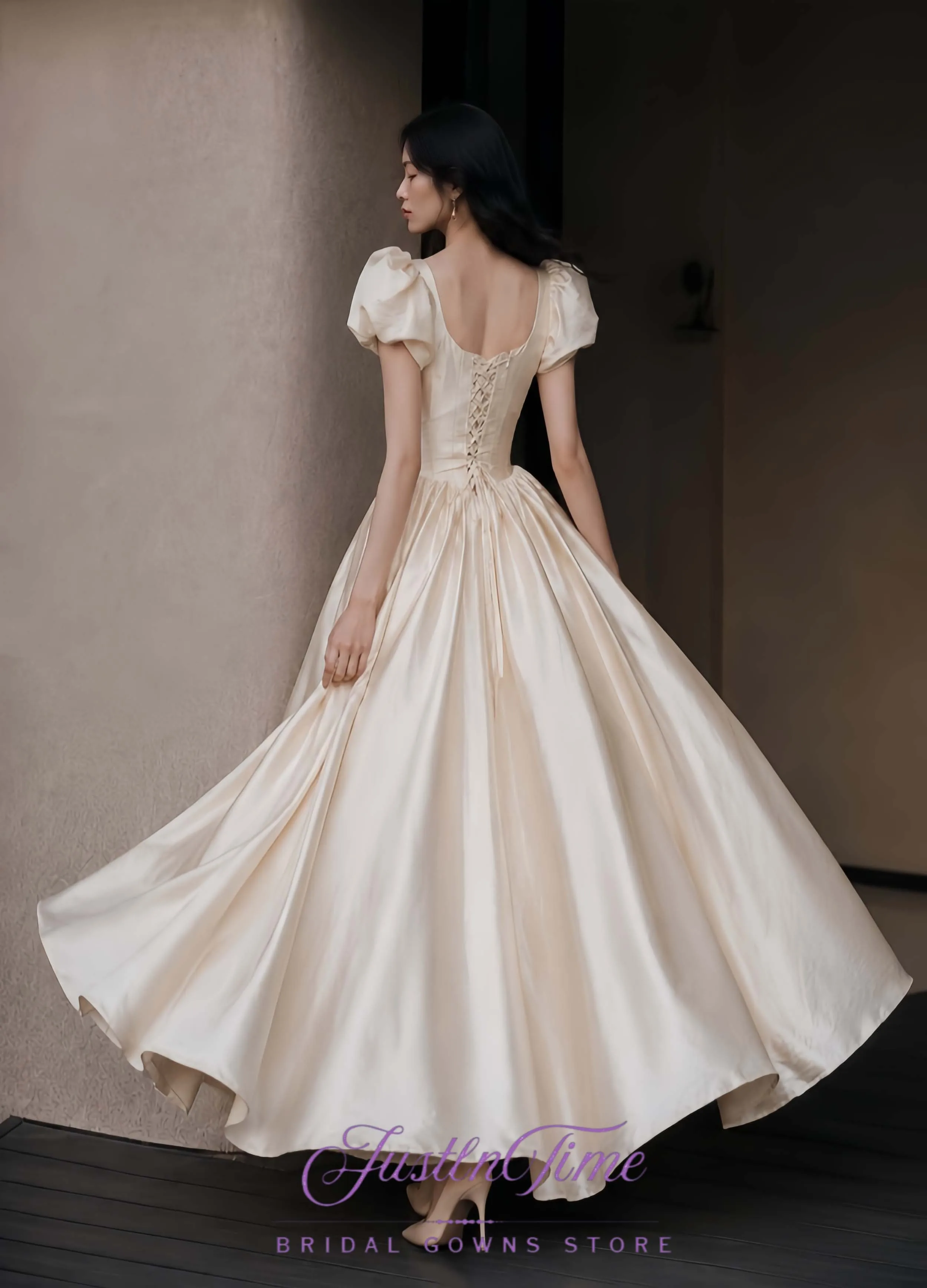 JUSTLNTIME Square Neck Puff Short Sleeve Ankle-Length Ball Gown Wedding Dress Lace Up 2026 Bridal Customized Vestido De Novia