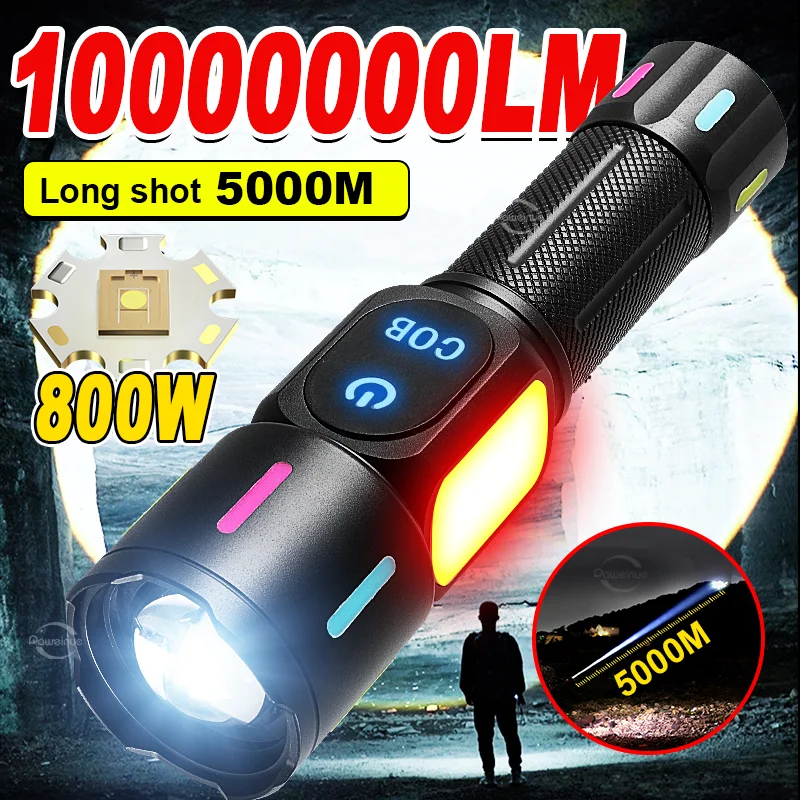 

Светодиодный фонарик высокой мощности 100000000LM, мощный перезаряжаемый фонарик COB TYPE-C с боковым освещением для наружного кемпинга, пешего туризма,рыбалка,фонарик аккумуляторный мощный,фонарь аккумуляторный мощный