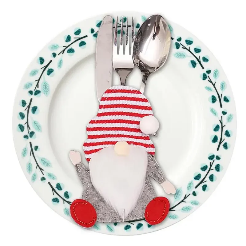 Christmas Gnomes Tableware Holder Set Adorable Christmas Gnomes Tableware Holder Cutlery Bags Kitchen Knives Forks Pouch Decor