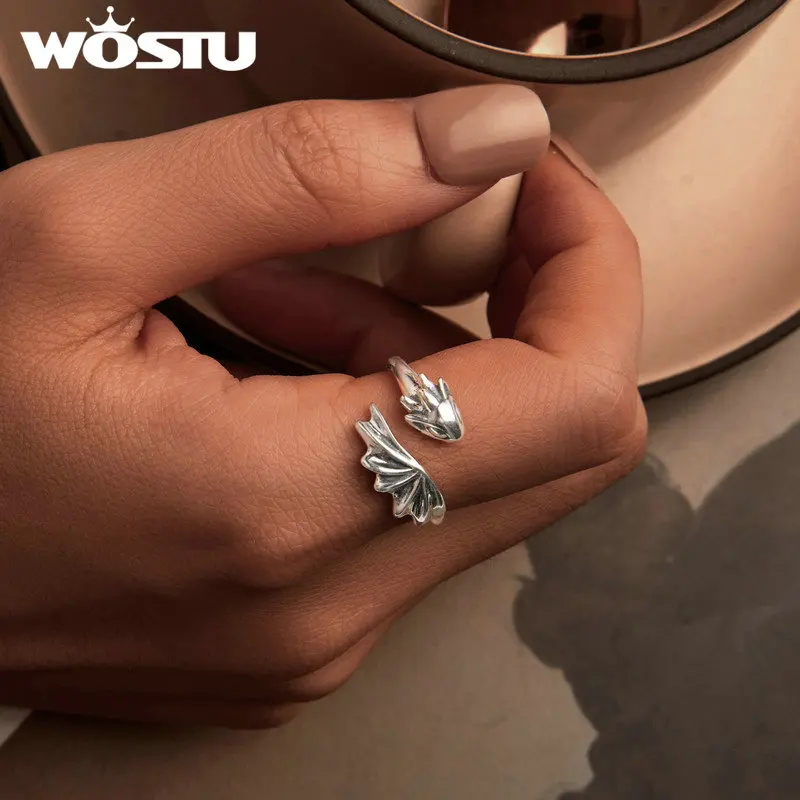 WOSTU 925 Sterling Silver Red Rose Ring Spider Skull Flying Dragon Vintage Iris Open Ring for Women Fine Jewelry Christmas Gift view 4