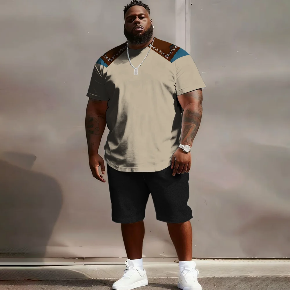 

Мужской комплект с короткими рукавами больших размеров S-9xl: этнический шарм — 2 предмета большого и высокого кроя, дышащая ткань, мягкие принты с народным мотивом,