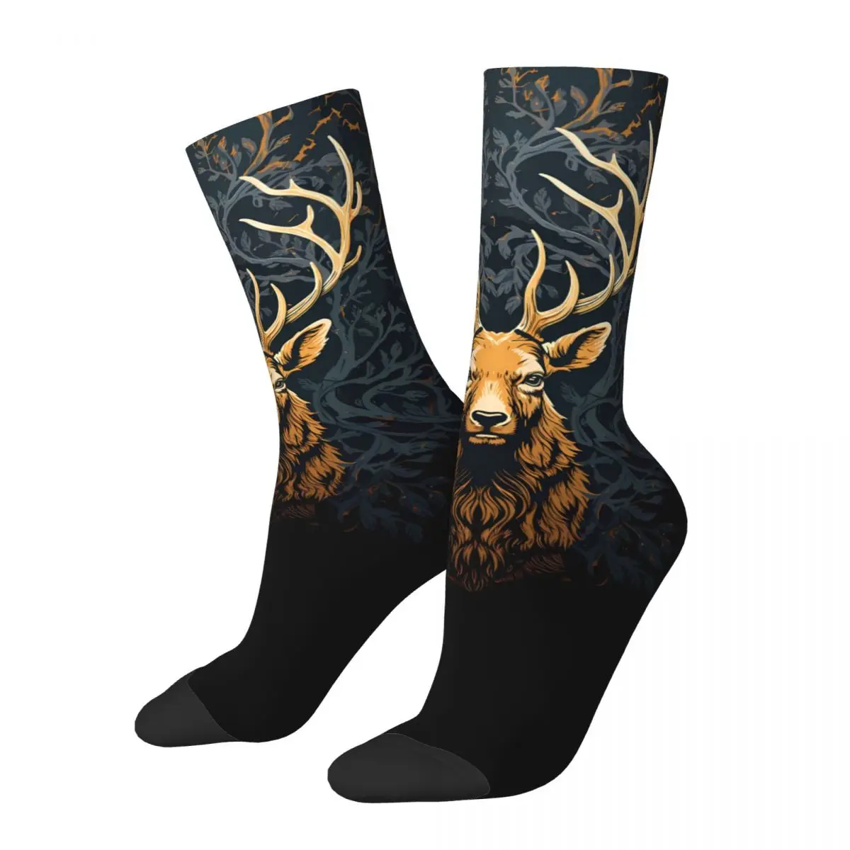 

Happy Men's Socks Golden Antler Majesty Deer Retro Street Style Crew Sock Gift Pattern Printed