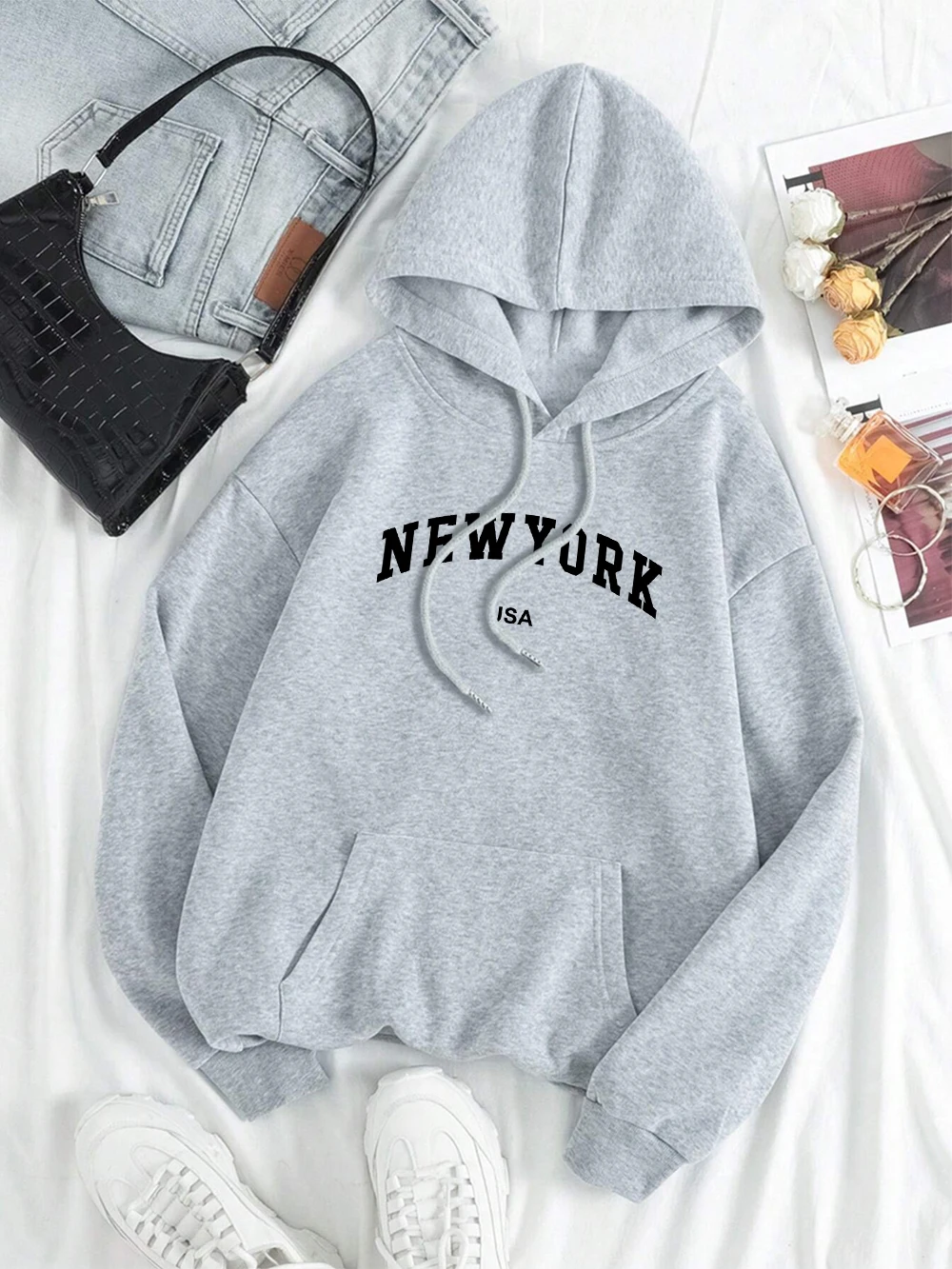 

New York Usa City Letter Graphic Hoodies Men Women Autumn Fleece Sweatshirt Fashion Pollover Hoody Pattern Loose Clothing Couple