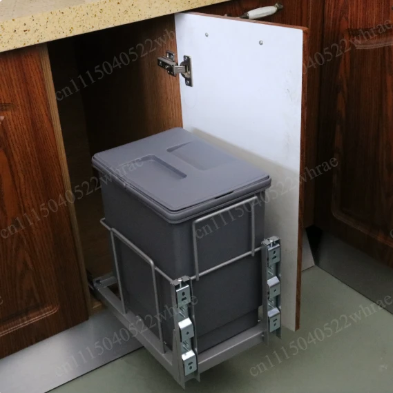 Recessed Pull-Out Kitchen Trash Can with Lid Tall Narrow Hidden Sorting Bin Cabinet Built-In Storage Basket
