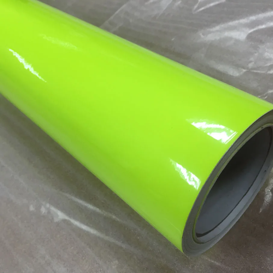 152cm*3m/4m/5m/Roll Glossy Neon Fluorescent Yellow Vinyl Car Wrap Film Sheet Roll with Air Release Technology