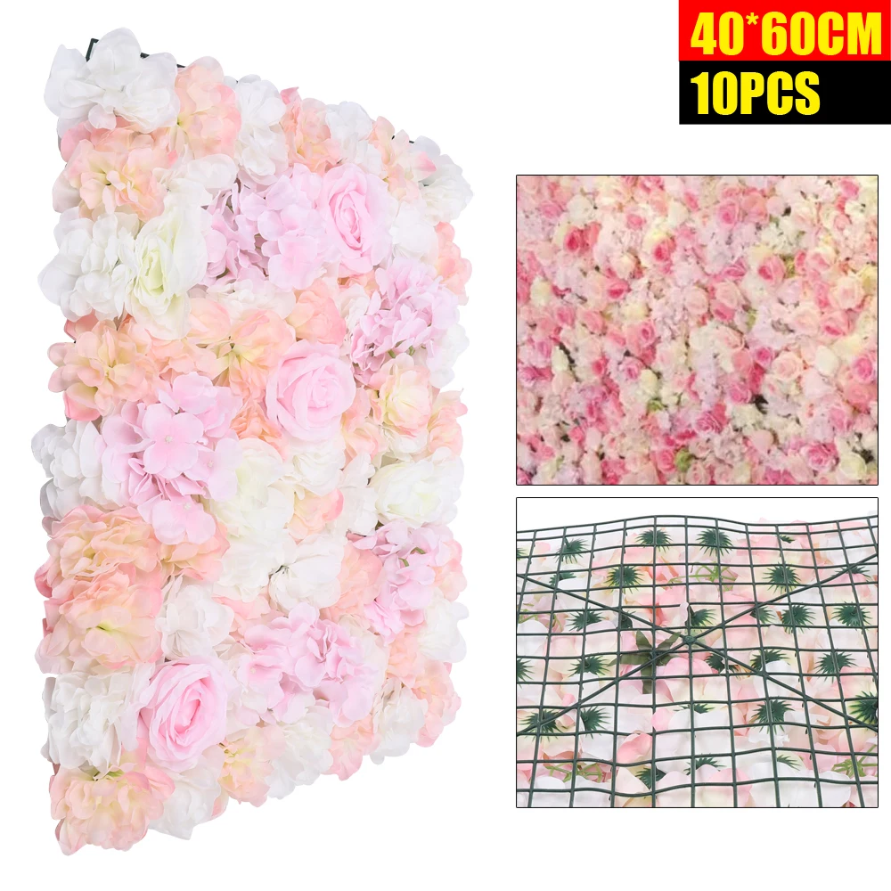 Artificial Flower Wall Panels, 10 Pack of 15.74x23.62" Flower Wall Mat Silk Rose Flower Panels for Backdrop Wedding Wall Decor