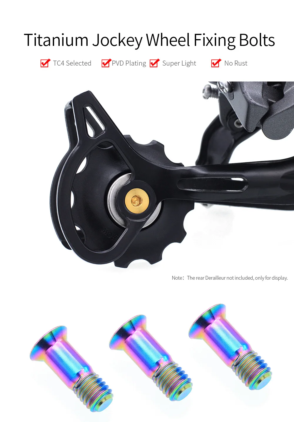 TC4 Titanium Derailleur Pulley Screw M5x14.2mm – MTB/Road Bike Jockey Wheel Fixing Bolt, Flat Head Gear Shifter Hardware