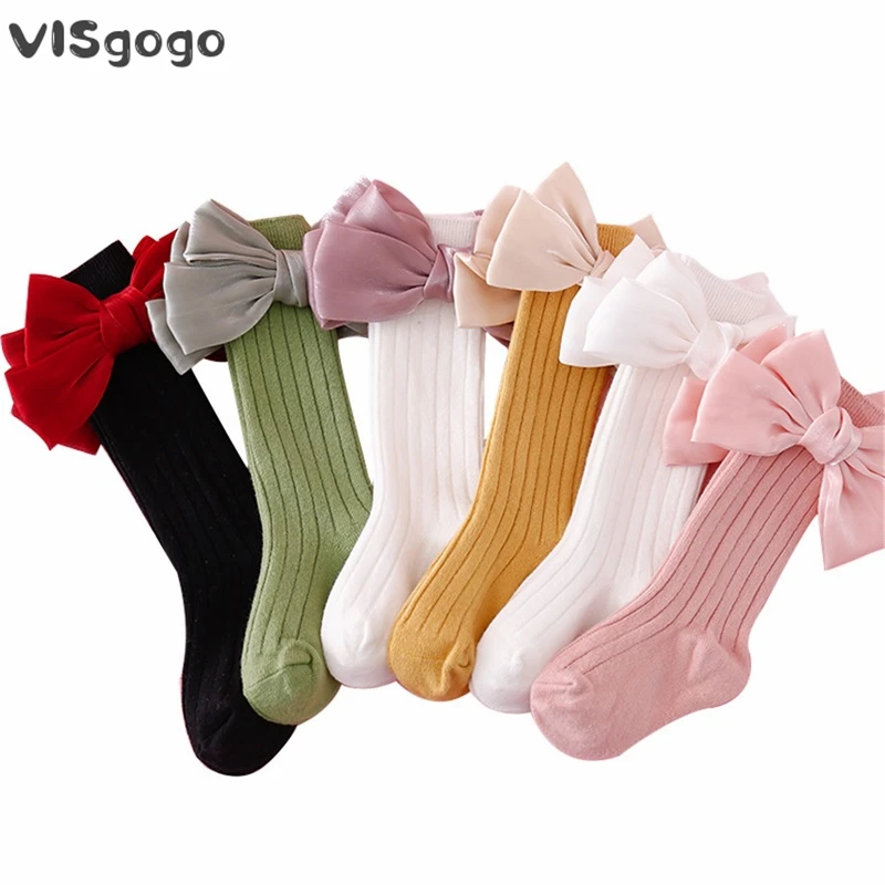 

VISgogo 0-5Y Toddler Girls Sweet Bow Stockings Spring Autumn Knit Ribbed Princess Socks for Party Wedding School