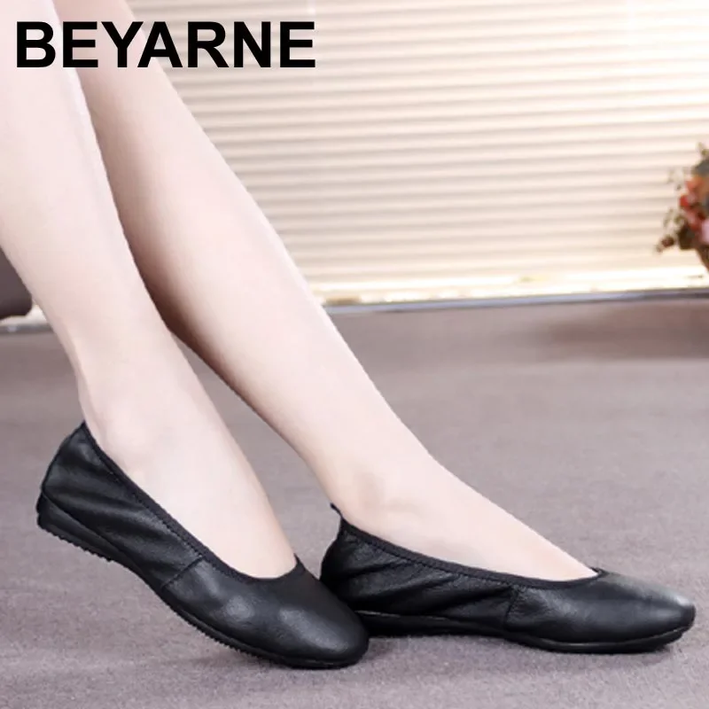 BEYARNE Fashion Brand Women Shoes Leather Ballerina Ballet Flats Foldable And Portable Travel Pregnant Shoes For Bridal Wedding