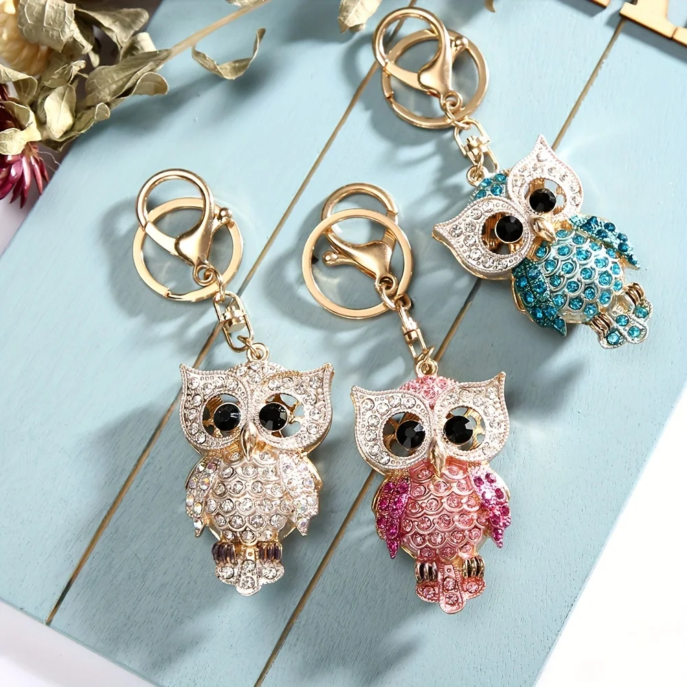 Glitter Owl Keychain for Car Keys,Wallet, Crystal Rhinestones Keychain Accessories,Great Gift for Women Girls.