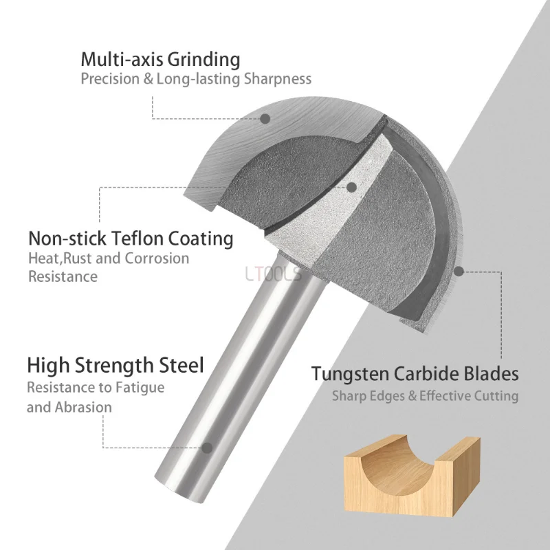 R20 Half Round Milling Cutter 8mm Shank Woodworking Trimming Machine Slotting Drill Bit 40mm Diameter Circular Bottom Slot Bit