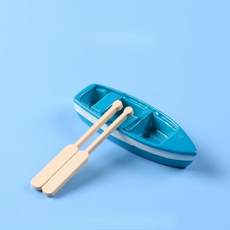 Mini Boat Model Cute Cartoon Toy Boat Childrens Cognitive Toys with Paddles Micro-landscape Ornaments Landscaping Boat Props