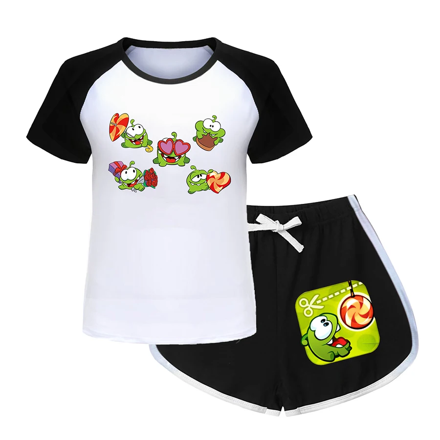 Cut The Rope Om Nom Stories Frog Tracksuit for Girls T-shirt for A Boy Blouse Short Sleeve Summer Sale Junior Girl Clothing Trac