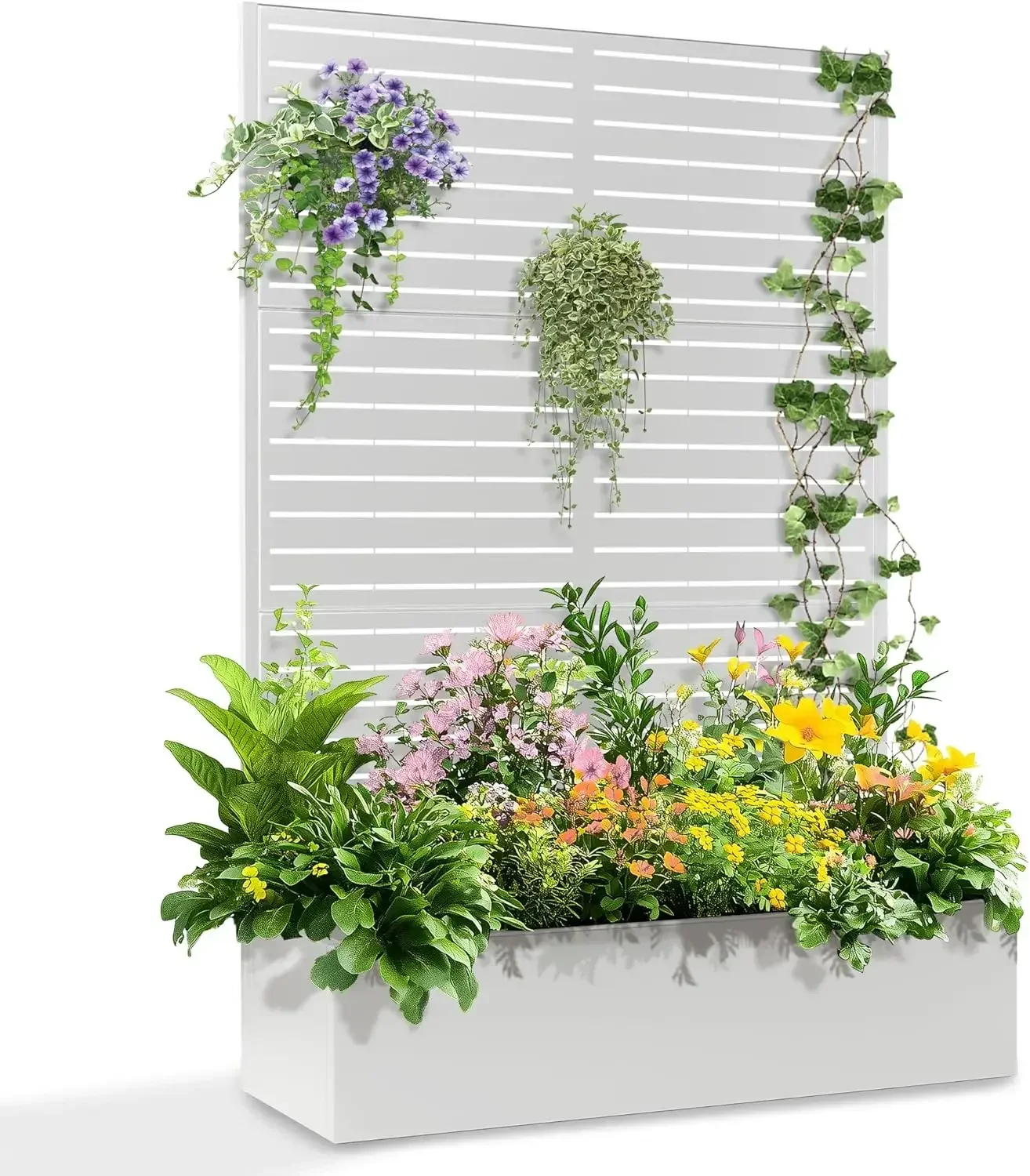 

71"x47"x16" Metal Planter Box with Trellis, Raised Garden Bed with Trellis, Trellis with Planter Box & Privacy Screen for