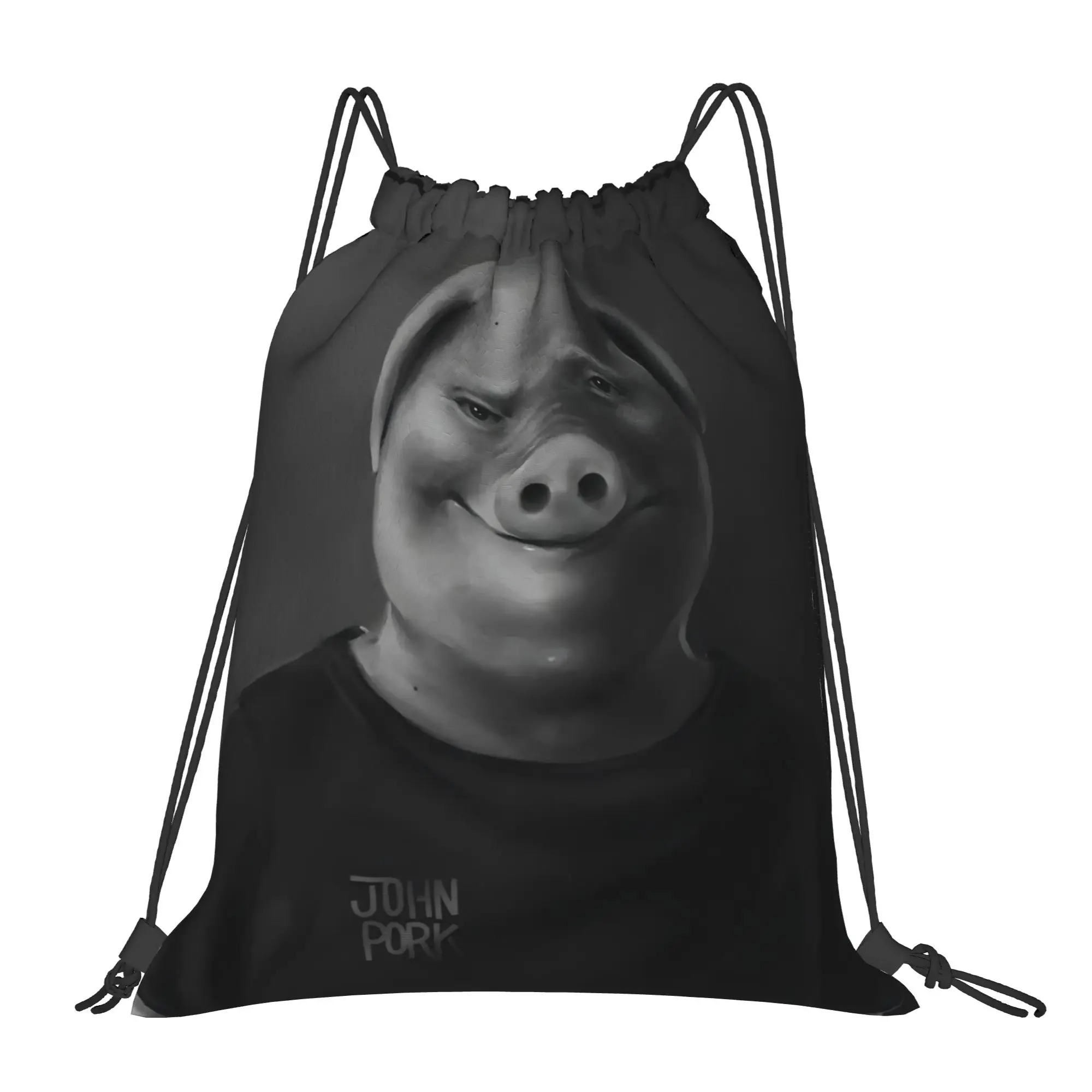 John Pork 6 John Pork Multi-function Pocket Men Women Storage Backpack Teenager Travel Bag Print Drawstring Bags