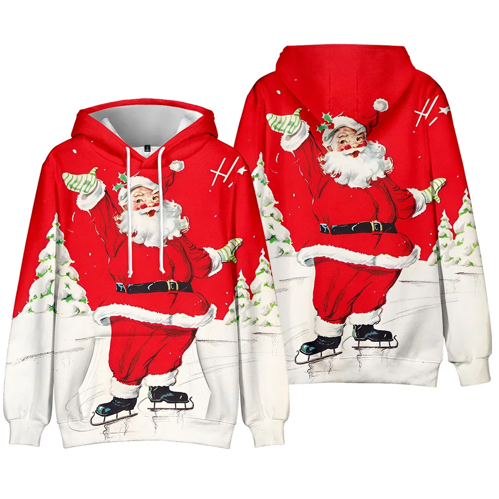 

Christmas Santa Claus Cosplay Costume Printed Pattern Warm Hooded Sweatshirts Hoodies Pullover Adult Family Party Daily Useage