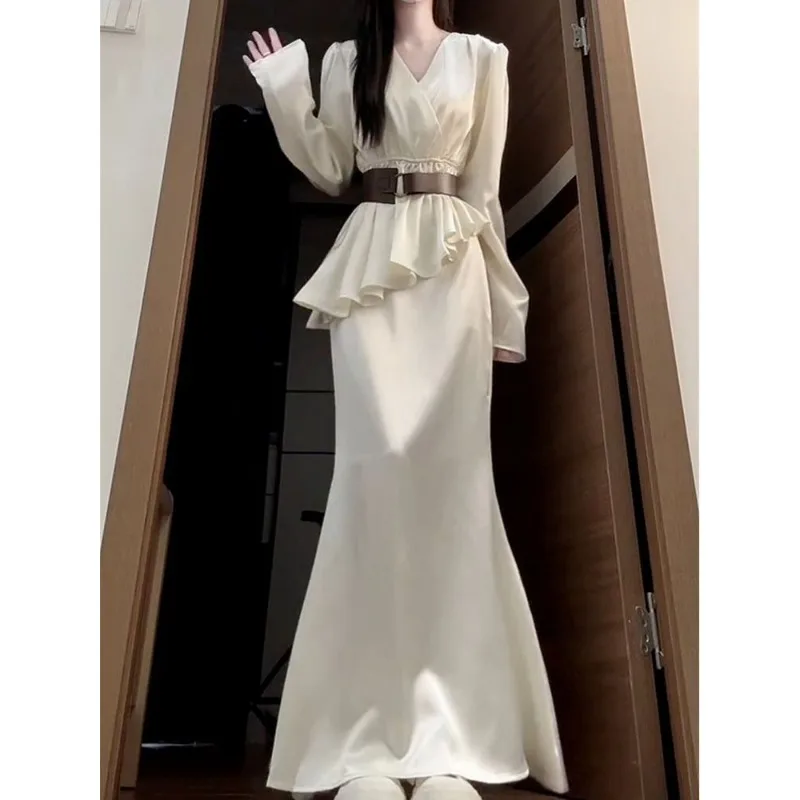 

Korean-style High-end Satin Irregular Shirt and Skirt Set for Women, New Autumn Style, Elegant Mermaid Skirt Two-piece Set