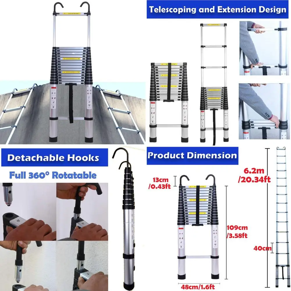 Escada dobrável de alumínio 7 em 1 - capacidade de 330 libras, andaime leve multiuso de 12,5 pés