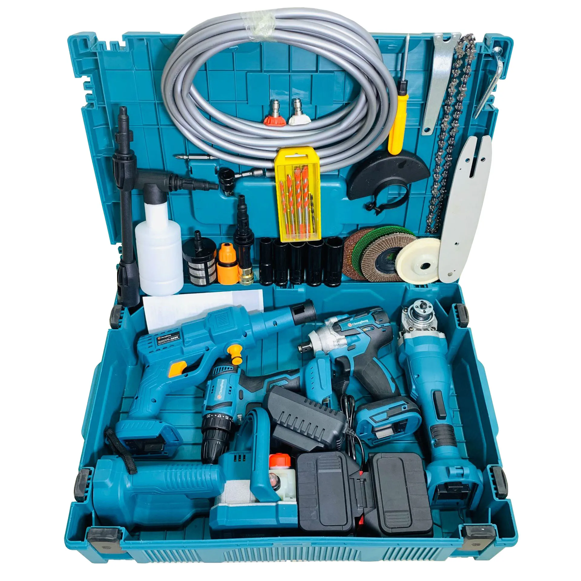 Conjunto de 5 peças de kits de ferramentas elétricas combinadas para casa, furadeira elétrica de lítio, moedor de ângulo sem escova, chave sem fio, la